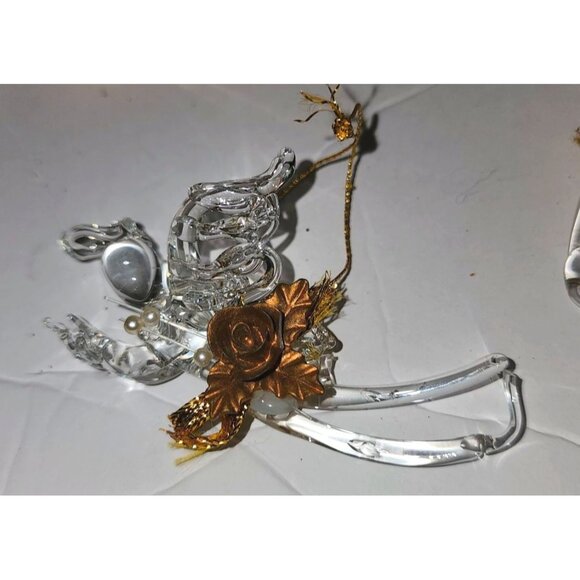 Set Of 8 Handcrafted Glass Christmas Ornaments - Reindeer Angels Heart & Gold Wi - Picture 9 of 12